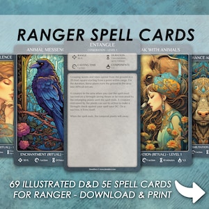 Sorts de ranger du MdD | Cartes de sorts illustrées D&D | Donjons et Dragons 5e | Grimoire | Cartes de la taille d'un tarot