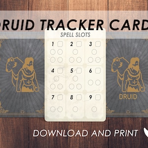 Cartão rastreador de slot de magia de druida de D&D | Baixar e imprimir | Dungeons and Dragons 5e | Acessório para deck de magia Dnd | PDF |