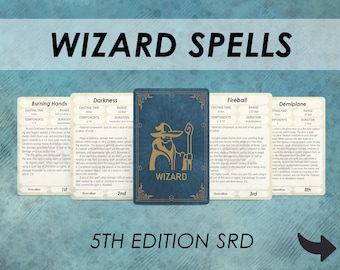 Cartas de hechizo de mago / Libro de hechizos de DnD 5e (imprimible)