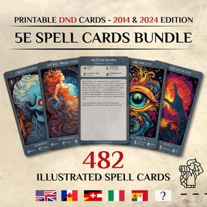 PACOTE DE CARTAS DE MÁGICA DE D&D | CARTAS DE MÁGICA ILUSTRADAS PARA AS ATUALIZAÇÕES DE D&D 2014 E 2024 | DUNGEONS AND DRAGON 5E | LIVRO DE MÁGICA DE D&D | CARTAS TAMANHO TARROT