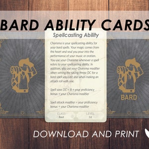 DnD Bard-vaardigheidskaarten | Accessoires Dnd Player Class | Dungeons and Dragons 5e | DnD-afdrukbaar | PDF |