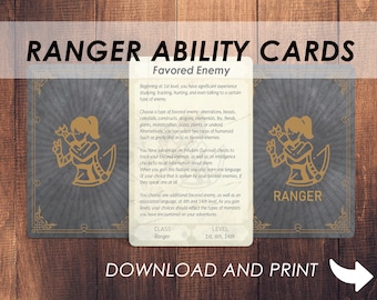 DnD Ranger Ability Cards: Dungeons and Dragons 5e (PDF)