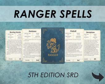DnD Ranger Spell Cards / Dnd Spellbook / D&D stampabile / Dungeons and dragons 5e / Accessori Dnd