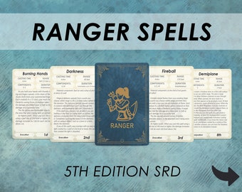 DnD Ranger Spell Cards | Dnd Spellbook | D&D Printable | Dungeons and dragons 5e | Dnd accessories