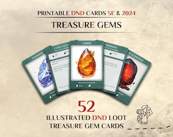 DnD Item Cards: Treasure Gems | 52 Illustrated Item Cards | 5e and 2024 | Dungeons and Dragons accessories (Printable PDF)
