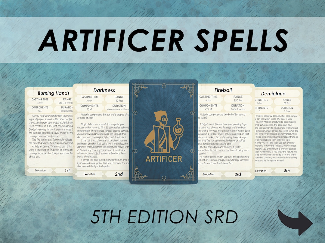 Dnd Artificer Spell Cards Dnd Spellbook D&D Printable Dungeons and