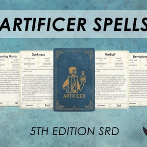 DnD Artificer-spreukkaarten | Dnd-spreukenboek | Afdrukbaar D&D | Kerkers en draken 5e | Dm-accessoires