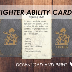 Vaardigheidskaarten voor DnD-vechters | Accessoires Dnd Player Class | Dungeons and Dragons 5e | DnD-afdrukbaar | PDF |