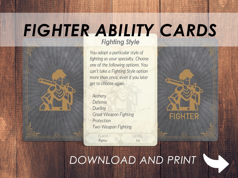 Dnd Fighter Ability Cards Dnd Player Class Accessories Etsy