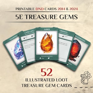 Carte illustrate D&D Treasure Gems / Carte bottino D&D / Accessori per giocatori D&D D&D DM / Scarica e stampa / Dungeons and Dragons 5e