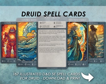 DnD Druid Spells | D&D Illustrated spell cards | Dungeons and Dragons 5e | Spellbook | Tarrot size cards