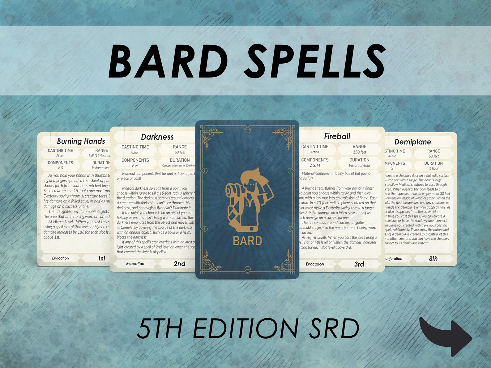 Bard Dnd Spell Cards Dnd Spellbook Printable D&D Etsy