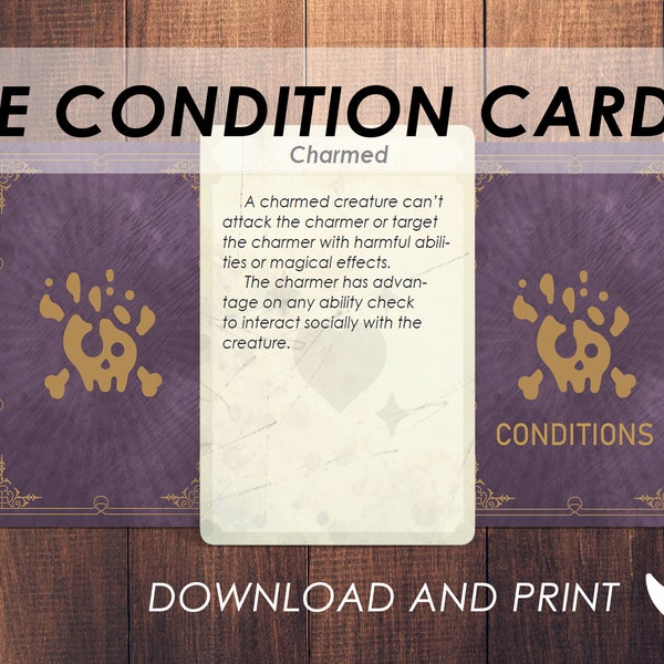 DND CONDITION TRACKER Cards | Download and Print | Condition status deck for dm and players | Dungeons and Dragons | D&D 5e