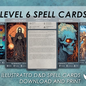 DnD スペル カード | レベル 6 イラスト付きカード | ダンジョンズ アンド ドラゴンズ 5e | d&d スペルブック | タロット サイズ カード