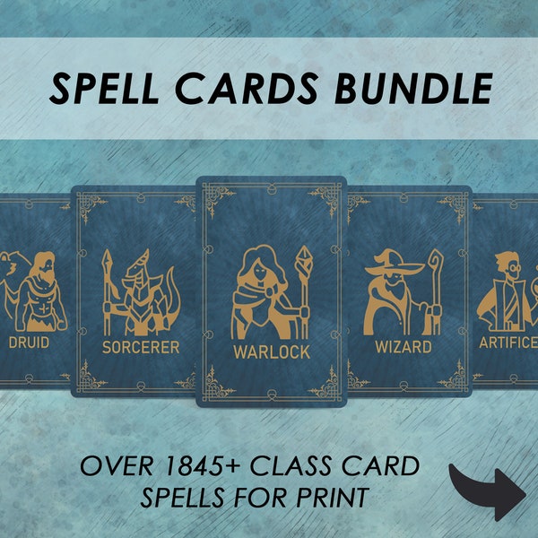 Tarjetas de hechizos DnD para cada clase / MEGA SPELLS BUNDLE / d&d Spellbook Spell Card deck