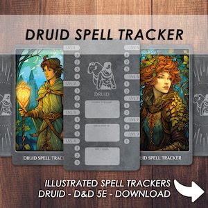 Tarjeta de seguimiento de ranuras para hechizos de druida de D&D / Descargar e imprimir / Dungeons and Dragons 5e / Accesorio para mazo de hechizos de Dnd / PDF /