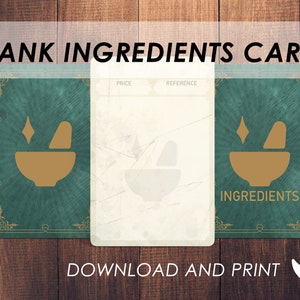 Cartas de ingredientes DnD | Acessórios DnD | Cartas em branco personalizadas | Imprimíveis | Itens de Dungeons and Dragons | Cartas de equipamento D&D 5e