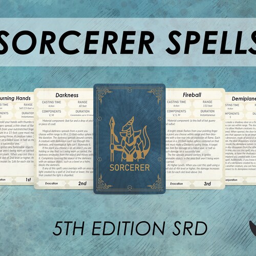 Sorcerer Dnd Spell Cards Dnd Spellbook Printable D&amp;D - Etsy