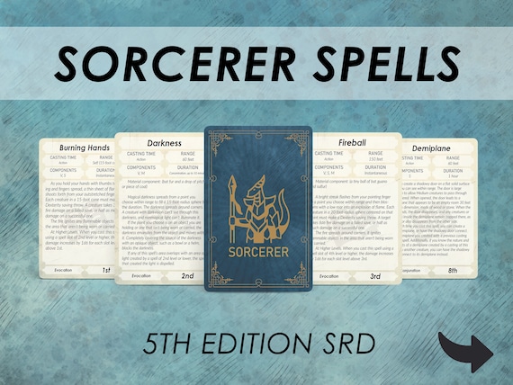 Sorcerer Dnd Spell Cards Dnd Spellbook Printable D&amp;D - Etsy