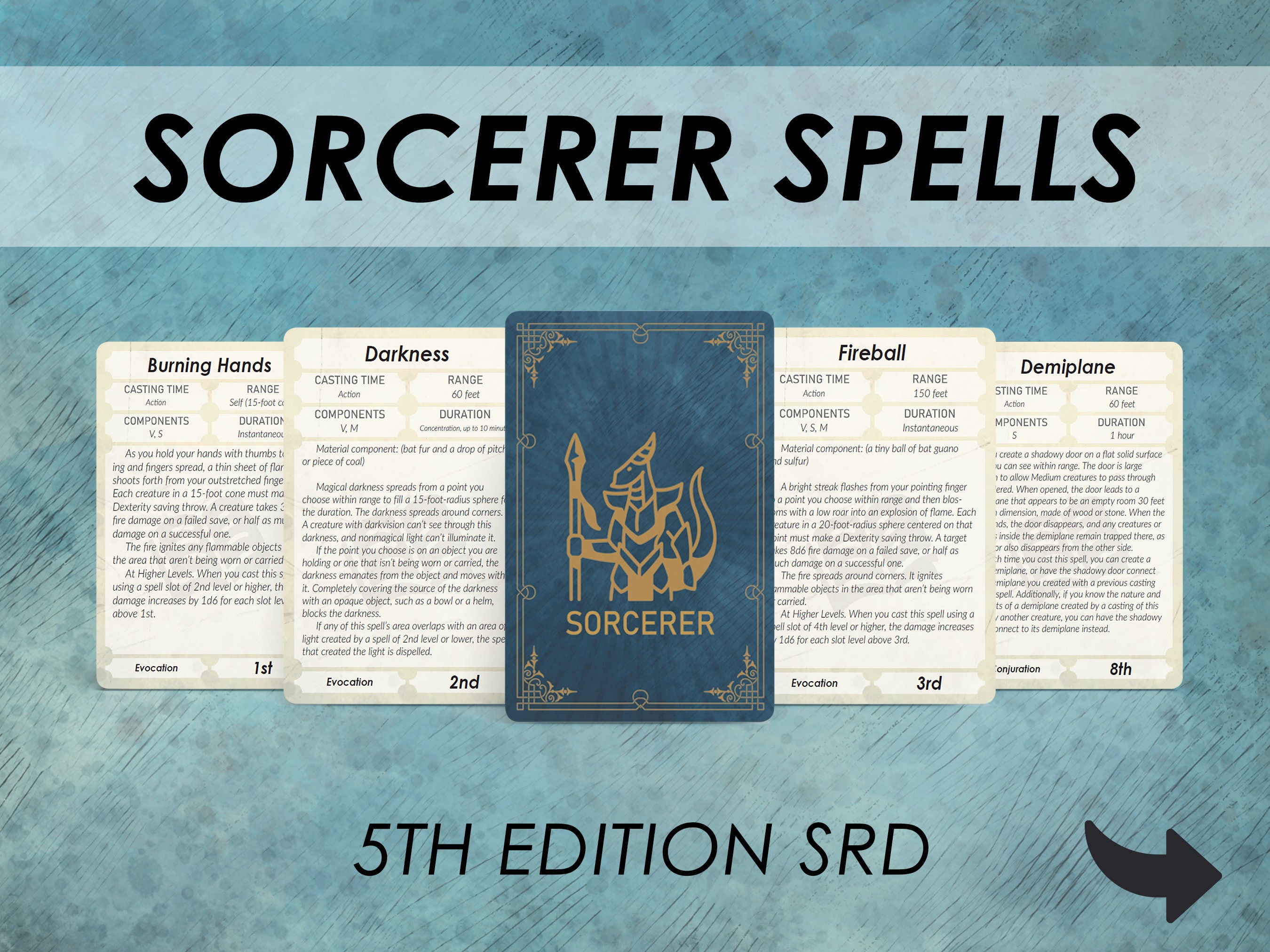 Sorcerer Dnd Spell Cards Dnd Spellbook Printable D&D Etsy