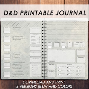 Printable DnD Character Journal 5e | Dnd Character Sheet | DnD5e Spellbook | D&D Campaign notes | Printables | Dungeons and Dragons 5e