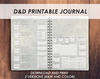 Printable DnD 5e 5.5e Character Journal: Character Sheets & Spellbook 2014 2024 (PDF)