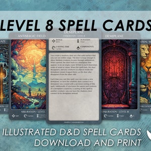 Cartas de Magia DnD | Cartas ilustradas de nível 8 | Dungeons and Dragons 5e | Livro de Magias d&d | Cartas de tamanho Tarrot