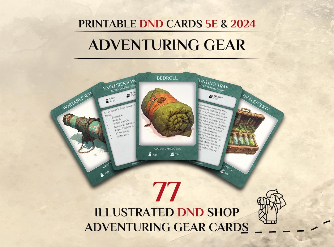 Dnd Item Cards: Adventuring Gear | 77 Illustrated Item Cards | 5e and ...