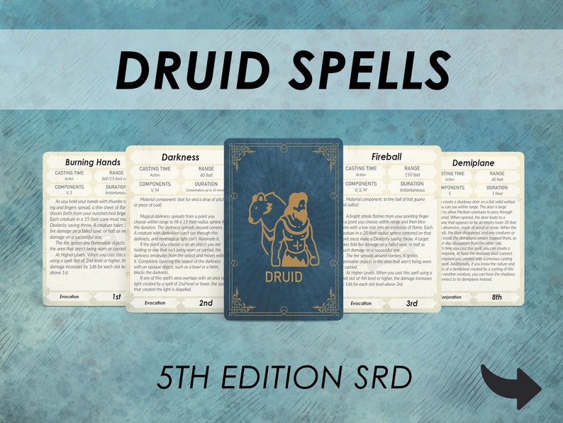 Druid Dnd Spell Cards Dnd Spellbook Dnd Player Accessory | Etsy
