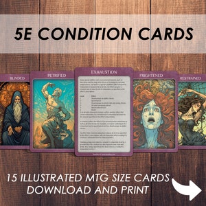 DnD-voorwaardekaarten 5e | Geïllustreerde staatmunten | MTG-maat | Accessoires voor kerkers en draken | D&D 5e