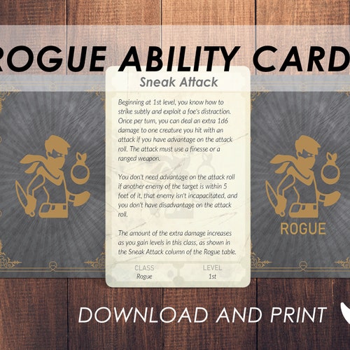 Dnd Rogue Ability Cards Dnd Player Class Accessories Etsy