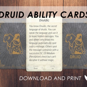 Vaardigheidskaarten DnD-druïde | Accessoires Dnd Player Class | Dungeons and Dragons 5e | DnD-afdrukbaar | PDF |
