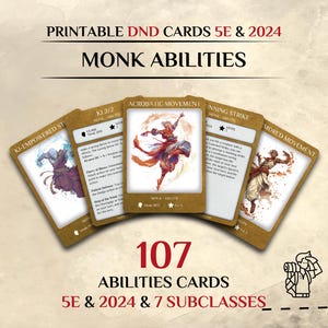 Carte abilità di classe del monaco D&D / D&D 5e e 2024 / Accessori Dungeons and Dragons (PDF stampabile)
