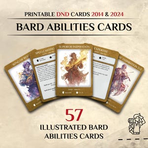 Cartas de Habilidades de Bardo D&D Ilustradas | Cartas de Habilidades D&D 2014 2024 | Jogador de Mestre D&D D&D | Baixar e Imprimir | Dungeons and Dragons 5e