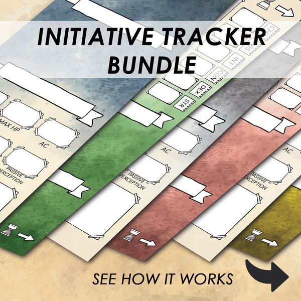 D&D Initiative Tracker Bundle | Printable Dungeons and Dragons | Character Sheet Tent Cards | DM Screen Accessories | DND Dungeon Master