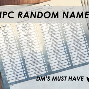 DnD DM Reference Sheet | DnD NPC name generator | Dnd Dm Tools | Dm screen insert | Dnd Dm Accessories | RPG accessory