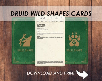 Druid Wild Shapes Cards DnD 5e | 86 Beast Transformations | Player Accessories | Printable | D&D 5e | Dungeons and dragons | SRD | PDF