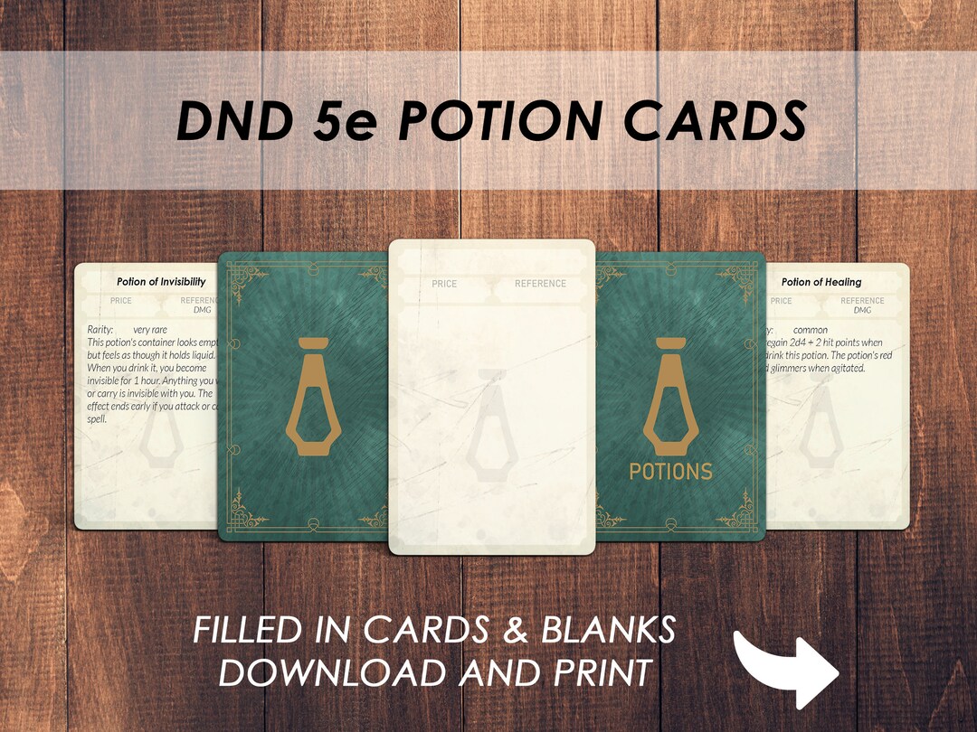 Dnd POTIONS Cards | 37 FILLED in Cards | Dnd Healing Potion | Printable ...