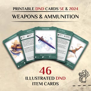 DnD Gegenstand Karten: Waffen | 46 Illustrierte Artikel Karten | 5e und 2024 | Dungeons and Dragons Zubehör (druckbare PDF)