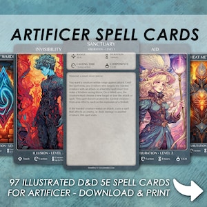 DnD アーティフィサー呪文 | D&D イラスト付き呪文カード | ダンジョンズ&ドラゴンズ 5e | 呪文書 | タロット サイズ カード