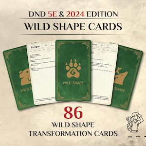 DnD Druid Wild Shape Cards: 86 Beast Transformations 5e & 2024 edition (PDF)