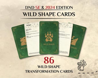 DnD Druid Wild Shape Cards: 86 Beast Transformations 5e & 2024 edition (PDF)