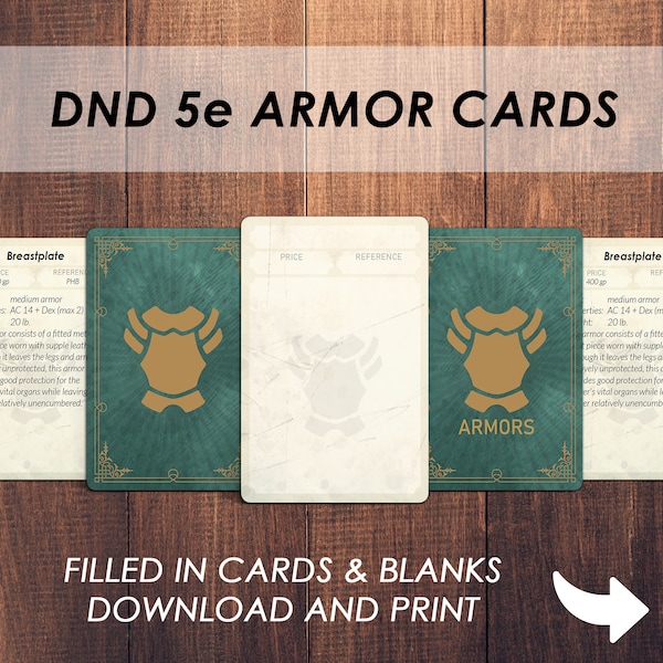 DnD Armor Cards | DnD accessories | Custom Blank Cards| Printable | Dungeons and Dragons items | D&D equipment cards 5e