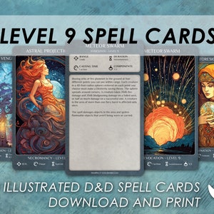 DnD-spreukkaarten | Geïllustreerde kaarten van niveau 9 | Dungeons and Dragons 5e | d&d Spellbook | Kaarten op tarotformaat