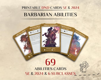 DnD Barbaar-vaardighedenkaarten | DnD 5e en 2024 | Dungeons and Dragons-rekwisieten (afdrukbare pdf)