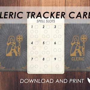 Cartão rastreador de slot de magia de clérigo DnD | Baixar e imprimir | Dungeons and Dragons 5e | Acessório para deck de magia D&D | PDF |