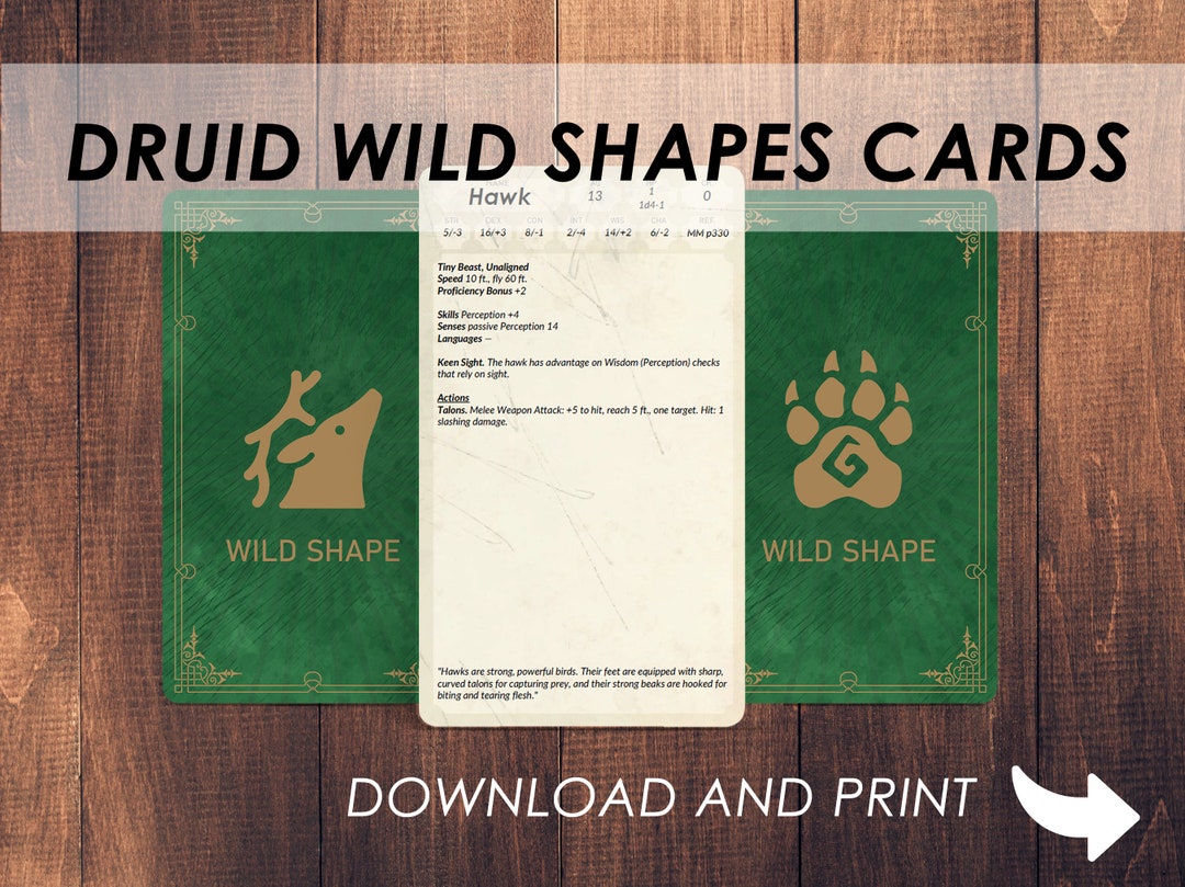 Druid Wild Shapes Cards Dnd 5e 86 Beast Transformations - Etsy