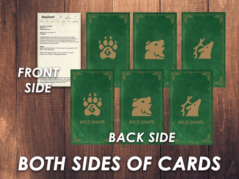 Druid Wild Shapes Cards Dnd 5e 86 Beast Transformations Etsy Canada