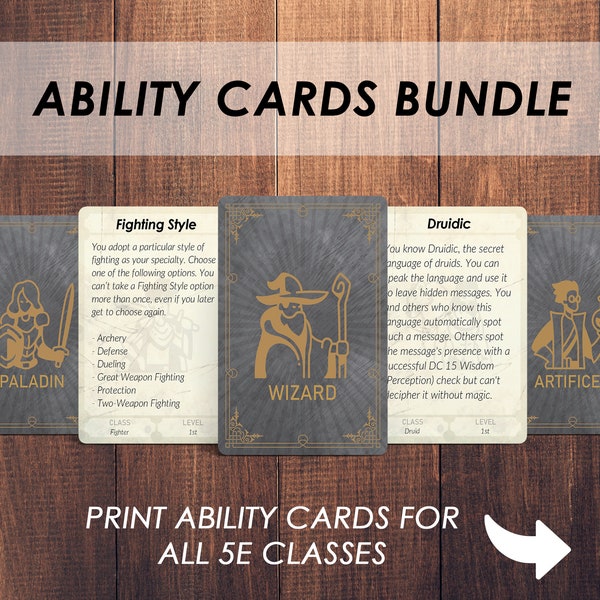 Cartes de capacité du MdD pour chaque classe | PACK MÉGA CAPACITÉS | Accessoires pour classe Player d&d Jeu de cartes | Donjons et Dragons 5e