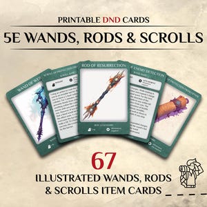DnD Wands Rods Scroll Kaarten Geïllustreerd | DnD-itemkaarten | d&d Dnd DM-speleraccessoires | Downloaden en afdrukken | Dungeons and Dragons 5e